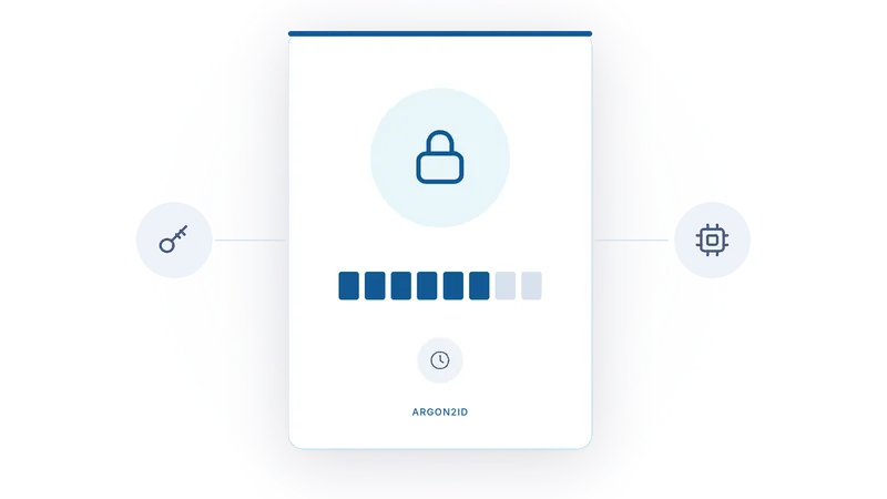 A profile document with a lock, a row of memory blocks, a clock and a chip, with a key on one side